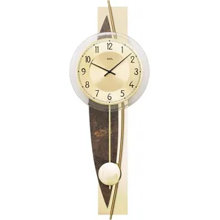 AMS Pendelwanduhr W7453 (Quarzuhr, Holz-/Messinggehäuse,Esszimmer,Wohnzimmer,Made in Germany) braun|goldfarben
