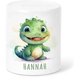 Dino Spardose Kinder personalisiert mit Namen Geldgeschenk zum Geburtstag für Jungen & Mädchen Geschenk Sparschwein aus Keramik