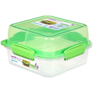 Sistema LunchStack TO GO, quadratische Brotdose Kinder mit Fächern | 1,24 L Bento Lunchbox Lebensmittelbehälter | BPA-frei | türkis