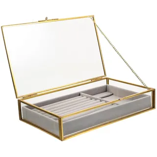 FYYYSLKX Schmuckkästchen mit Rahmen aus Metalllegierung, Vintage-Dekorative Schmuckaufbewahrung for Ringe, Ohrringe und Halsketten, Eleganter Glas-Display-Organizer for Damen