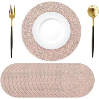 50 Stück Roségold Papier Platzsets, rund, 35 cm, Glitzer-Papier-Tischsets Rosa, rund Einweg-Tischsets Dekorative für Esstisch, Hochzeit, Geburtstag, Party