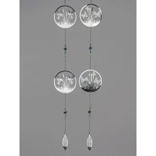 Formano 2er Set Deko Fensterhänger Vögel und Schmetterlinge Girlande 86cm Mobile silberfarben Metall Kreise mit Durchbruch und bunten Glassteinen veredelt Tiere