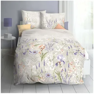 Kaeppel Bettwäsche Schwertlilie Salbei Sommerblumen Mako-Satin 135 x 200 cm beige