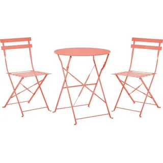 Beliani Balkonset Korallenrot Stahl 3-Teilig Tisch mit 2 Stühlen Zusammenklappbar Modern Französicher Stil Terrasse Garten Outdoor Ausstattung
