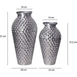 FineBuy Blumenvase 2er Set Silber 30 cm