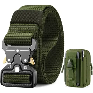 BESTKEE Taktischer Gürtel, 3,8 cm Militär Arbeitsgürtel, Schwerlast Nylon Schwarz Gürtel mit Schnellverschluss-Metallschnalle, Geschenk mit Taktischem Molle-Beutel für Outdoor Jagen - Einheitsgröße - Waist 28"-42" (Length 49")