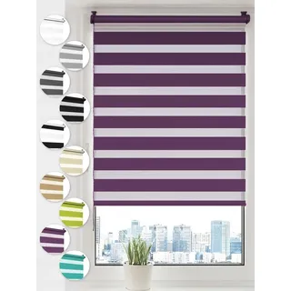 Sonello Doppelrollo Klemmfix ohne Bohren Duo Rollo Klemmrollo Sonnenschutzrollo Fensterrollo für Fenster & Türen Zebrarollo Seitenzugrollo 110cm ... - Lila