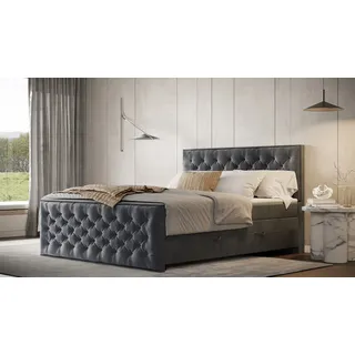 Forte Boxspringbett Lanciano Max inkl. zwei Bettkästen und Kaltschaum Topper, und einer 7-Zonen-Tonnentaschenfederkernmatratze H2/H3 grau 206 cm x 225 cm x 65 cm
