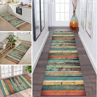 Teppich Läufer Lang Küche Flur Teppichläufer Rutschfest Waschbar Küchenläufer Teppichmatten Bunt Streifen Flurmatten 60X120CM Schmutzfangmatte Meterware Schlafzimmer Wohnzimmer Esszimmer Küchenteppich