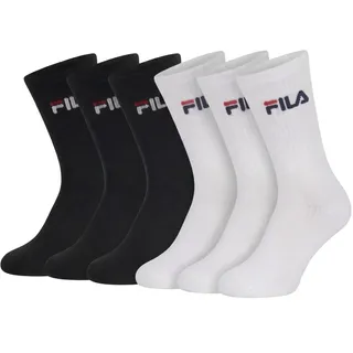 Fila UNISEX CREW TENNIS FULL TERRY SOCKS 6-Paar Schwarz/Weiß 43-46
