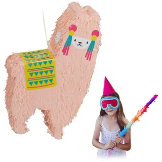 Relaxdays Lama Piñata 50 cm x 30 cm x 12 cm Lachsfarben/Rosa