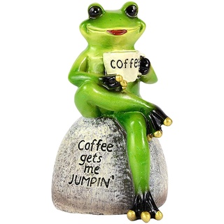 IHEHUA Gartenstatue Figur Frosch sitzt auf Stein Statue trinken Kaffee Frösche Dekor für Hof Ornament und Feengarten Zubehör Outdoor Home Dekoration 1PC Statuen für Garten (B, Einheitsgröße)
