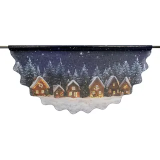 Delindo Lifestyle Scheibengardine Bistrogardine Winterdorf-Motiv, 43x88 cm, mit Tunnelzug, Moderne Gardine zu Weihnachten