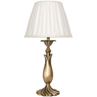 Premium Tischleuchte aus Messing bronziert Weiß Jugendstil E14 bis 40W 230V Stoff Nachttischleuchte Schlafzimmer Wohnzimmer Lampe Leuchte Beleucht...