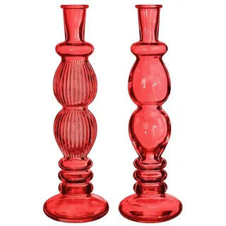 NaDeco Glasvase 'Florence' 2er Set - Farben und Größen wählbar | Kerzenvase | Bunte Glasvasen | Deko Vasen | Ausgefallene Deko Vasen | Farbige Glasvasen, Farbe:Rot, Größe:h.28 Ø9