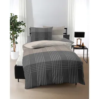 KAEPPEL Biber Bettwäsche Zones Kariert Grau 135 x 200 cm + 80 x 80 cm