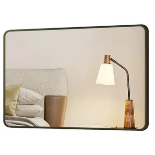 Boromal Spiegel Schwarz 100x60 80x60 Metall Rahmen Wandspiegel Badezimmer Flur (Badspiegel Schminkspiegel, Rechteckig), 5mm HD Kupfer- und bleifreier Spiegel, explosionsgeschützt schwarz 100 cm x 60 cm