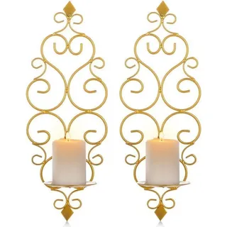 Wandkerzenhalter Wandleuchter Metall 2er Set Teelichter Stumpenkerze Gold - Gold
