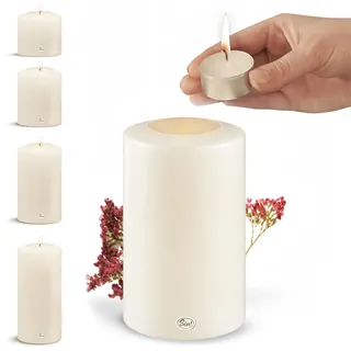 Sin!® 1x Teelichthalter & Dauerkerze CLASSIC ∅10cm Höhe 12cm warmweiß - Die Kerze die nicht schmilzt! Kunststoff-Kerze inkl. Teelicht 8 Std Brenndauer (MADE IN GERMANY) Kerzenoptik mit Teelichteinsatz