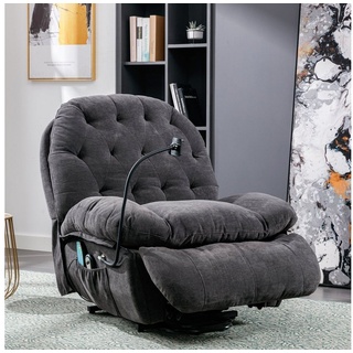 Merax TV-Sessel mit Vibration und Wärmefunktion, Relaxsessel mit Fernbedienung, Massagesessel mit Handyhalterung, Aufstehhilfe grau 92 cm x 104 cm x 100 cm