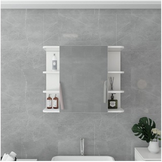 ML-DESIGN Badezimmerspiegelschrank Spiegelschrank Hängeschrank Wandschrank Badspiegel Weiß 80x64x21cm Tür und 8 Ablagen viel Stauraum aus MDF-Holz weiß