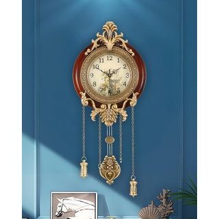 Poserion Antike Holz-Wanduhr, batteriebetriebene Uhr mit Pendel, europäischer viktorianischer Stil für Wohnzimmerdekor 205A