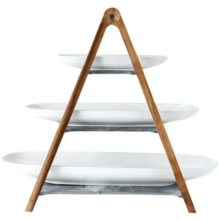 Villeroy & Boch - Artesano Original Etagere 4-teilig, Spülmaschinenfest, Mikrowellensicher, 3-stöckig 3 Etagen Schiefer, Geschirr, Etagere für Essen, Premium Porzellan, Naturschiefer, Holz