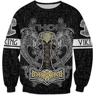 Nordischer Mythos kapuzenpullover herren Thors Hammer zipper hoodie Reißverschluss Hoodies T-Shirt Top Wikinger Mjolnir Totem Pullover Sweatshirts Lässige Sportjacket - 4XL
