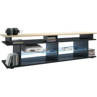 Vladon Movie Lowboard 138,5 x 39 x 37,5 cm Schwarz matt/Eiche