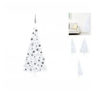 vidaXL Künstlicher Weihnachtsbaum Künstlicher Halber Weihnachtsbaum mit LEDs Kugeln Weiß 240 cm weiß