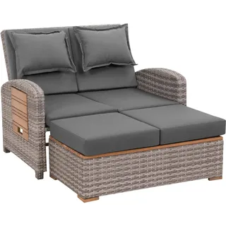 Greemotion Rattan-Lounge Bahia Tobago, Gartensofa mit Bettfunktion, inkl. Hocker, Grau, Holzfarben