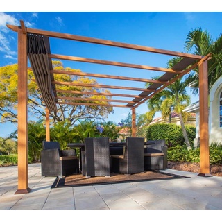 Paragon Outdoor Almuiminium Pergola "Florida" Pavillon mit ausziehbarem Sonnensegel,holzoptik,350 x 350 x 235 cm (L x B x H)