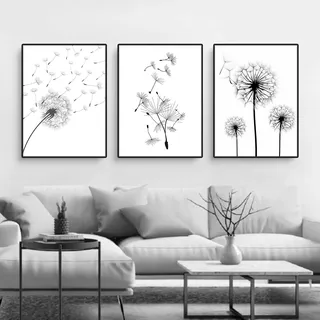 Martin Kench 3er Schwarz-Weiß-Pusteblume Poster Set, Aesthetic Löwenzahn Bilder, Schwarz Weiß Wandbilder, Wandposter für Wohnzimmer, Ohne Rahmen (50x70cm)