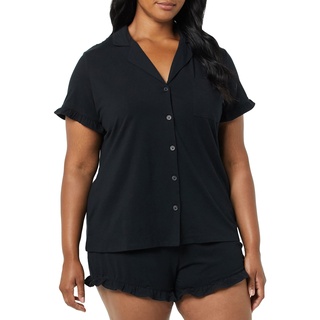 Amazon Essentials Damen Schlafanzug-Set aus Baumwoll-Modal mit Paspelierung (in Übergröße erhältlich), Schwarz, S