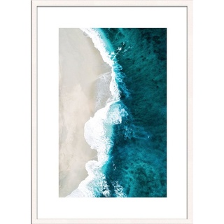 artissimo Bild mit Rahmen Bild gerahmt 51x71cm / Design-Poster mit Holz-Rahmen / Wandbild Strand, türkises Meer blau|grün