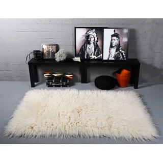 THEKO Flokati XXL Wollteppich 60 x 90 cm Beige