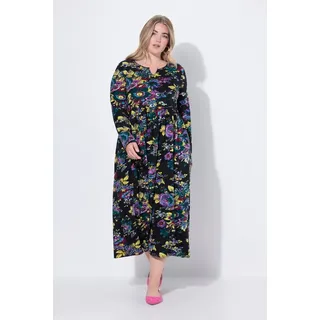 Ulla Popken Maxikleid A-Linie Schwarz/Blau/Gelb/Lila 42/44