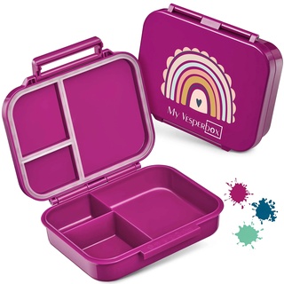 My Vesperbox – MINI BIA - Bento Box Kinder – NEUES MODEL – kompakter und leichter - Auslaufsicher & BPA Frei - Lunchbox – Brotdose - für Kindergarten und Schule (Lila - Regenbogen)