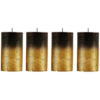 Candelo Stumpenkerze Rustik Stumpenkerzen 4er Set – Schwarz Gold 12cm 54h Adventskerzen schwarz