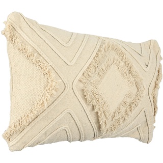 EGLO LIVING Kissen Chevery, Couch Zierkissen im Boho Design, Dekokissen handgewebt aus Baumwolle und Polyester in Beige, Kissenbezug mit Inlett, Sofakissen mit Fransen, 50x30 cm