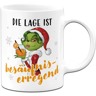Miss Grinch Aperol Tasse - Die Lage ist besäufniserregend - Weihnachtstasselustig für Frauen, Kaffeetasse mit Spruch für Anti Weihnachtsmuffel - Geschenk Kollegin Aperolgeschenke (Weiß)