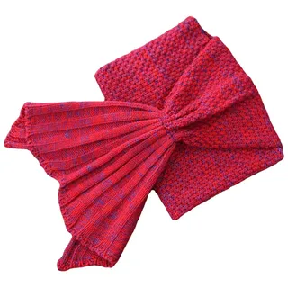 Linghe Nordic Decke Meerjungfrau Schwanz Decke Strickdecke Osmanthus Nadel Nachahmung Kaschmir Linie Decke Warme Decke (Rot,180 x 90 cm)