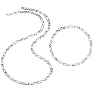 FIRETTI Schmuckset FIRETTI "Multipack Schmuck Geschenk Silber 925 Halskette Armkette Figarokette" Gr. 45, silber (silberfarben), Schmuck_Sets, Damen, 45, Silber 925 (Sterlingsilber), Schmuckset