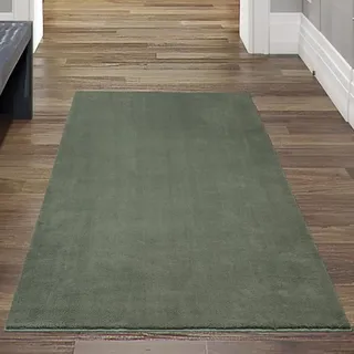 Teppich-Traum Moderner Teppich Waschbar Einfarbig Dunkelgrün 60x110 cm | Flauschig und weich, bis 30 °C waschbar, pflegeleicht, rutschfest, langlebig, saugrobotergeeignet, Wohn- & Gästezimmer