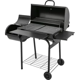 Freistehender Holzkohlegrill - Smoker BBQ - Edelstahl - Deckel und Räder - Garten Grillwagen - schwarz - Schwarz