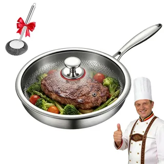 Leyof Kovali Titan Bratpfanne Mit Deckel, 26/28/30cm Kovali Titan Schneidebrett, Scratch-Resistant Titanpfanne, Kratzfest, Antihaftbeschichtet, füR KüChe Und Camping (28CM)