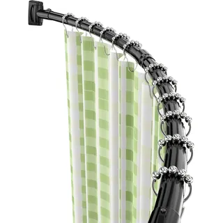 Duschvorhangstangen Rundbogen Halterung Ausziehbare Edelstahl Duschstange Winkelstange Badewanne Schiene Mit 24 Vorhangring für Badezimmer,Badewanne,Balkon, Umkleidekabine - (140-200 cm) Schwarz
