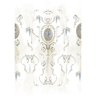 Casa Padrino Luxus Barock Vliestapete Weiß / Mehrfarbig / Gold - Barockstil Wohnzimmer Tapete mit elegantem Muster - Wanddeko im Barockstil - Barock Tapeten - Tapeten im Barockstil
