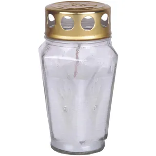 Grablicht Grabkerze aus Glas "Eck" (12,5 cm) ca. 30 Stunden Brenndauer/Farbe: Weiß