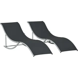 Outsunny Set mit 2 klappbaren Sonnenliegen, Gartenliegen aus Texteline und Aluminium, für Strand, Pool, 61x165x63 cm, Schwarz   Aosom